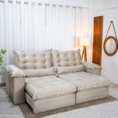 Sof� Retr�til Reclin�vel Maldivas 2.30m Veludo Bege A32