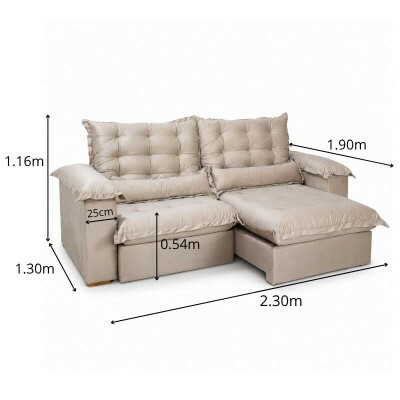 Sof� Retr�til Reclin�vel Maldivas 2.30m Veludo Bege A32
