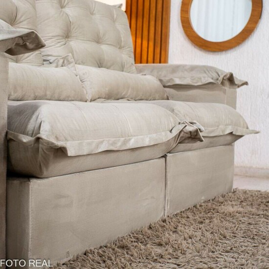 Sof� Retr�til Reclin�vel Maldivas 2.30m Veludo Bege A32