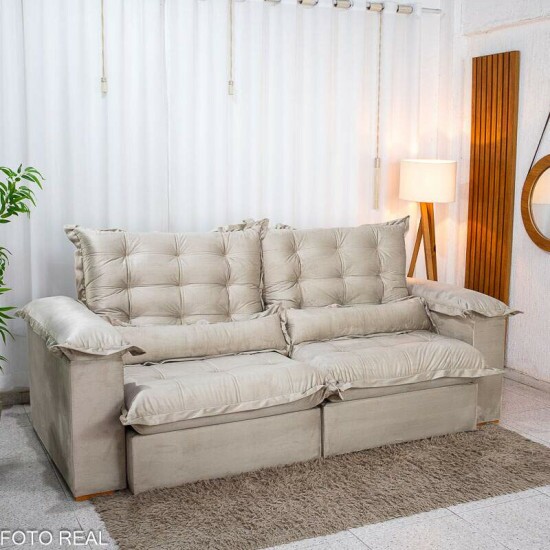 Sof� Retr�til Reclin�vel Maldivas 2.30m Veludo Bege A32