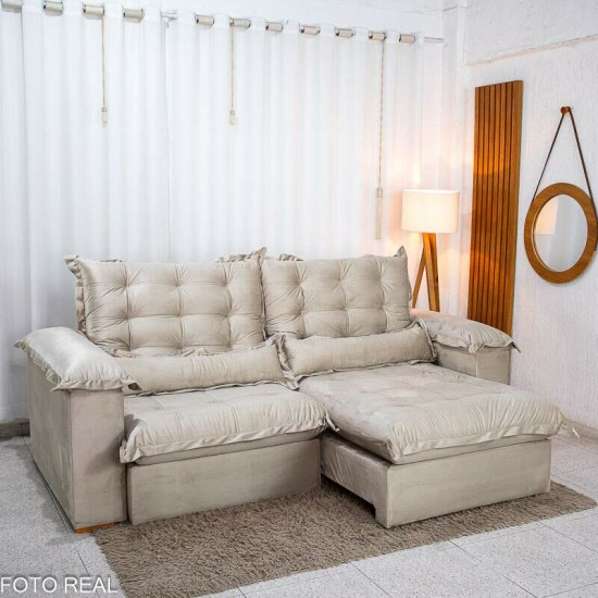 Sof� Retr�til Reclin�vel Maldivas 2.30m Veludo Bege A32