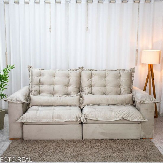 Sof� Retr�til Reclin�vel Maldivas 2.30m Veludo Bege A32