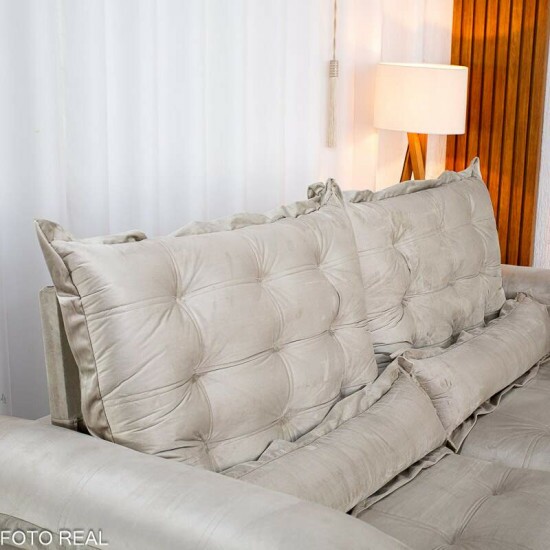 Sof� Retr�til Reclin�vel Maldivas 2.30m Veludo Bege A32
