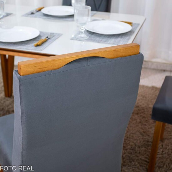 Mesa de Jantar Siena 120x90 Vidro Off Base Madeira + 4 Cadeiras Lisboa Veludo Cinza 507 Art Assento - Entregue Montada