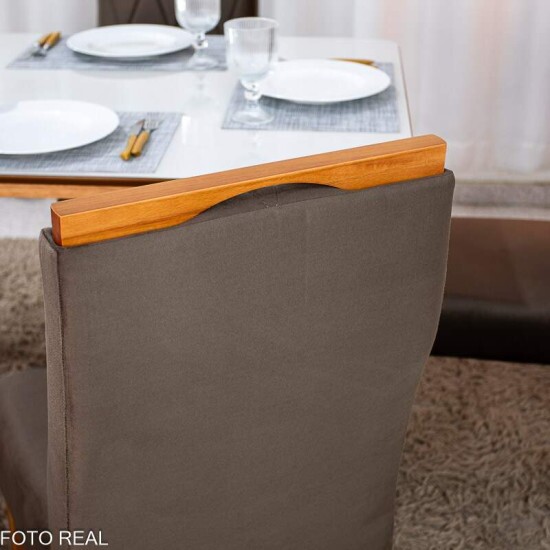 Mesa de Jantar Siena 120x90 Vidro Off/Base Madeira + 4 Cad. Lisboa Veludo Marrom 509 Madeira Entregue Montada - Art Assento