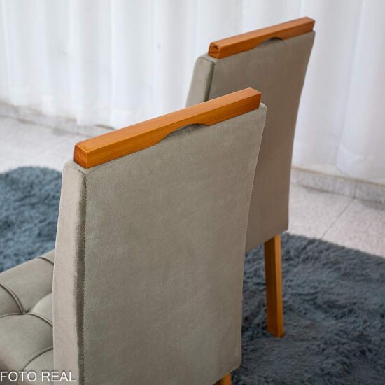 Mesa Athenas 120x80 Am�ndoa Clean Tampo Maci�o - M�veis Lopas + 4 Cad. Londres Veludo Avel� Madeira Entregue Montada - Minas Plac