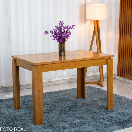 Mesa Athenas 120x80 Am�ndoa Clean Tampo Maci�o - M�veis Lopas + 4 Cad. Cantiga Boucle Bege Madeira Maci�a - Bechara