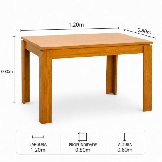Mesa Athenas 120x80 Am�ndoa Clean Tampo Maci�o - M�veis Lopas + 4 Cad. Cantiga Boucle Bege Madeira Maci�a - Bechara