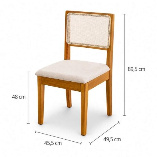 Mesa Athenas 120x80 Am�ndoa Clean Tampo Maci�o - M�veis Lopas + 4 Cad. Cantiga Boucle Bege Madeira Maci�a - Bechara