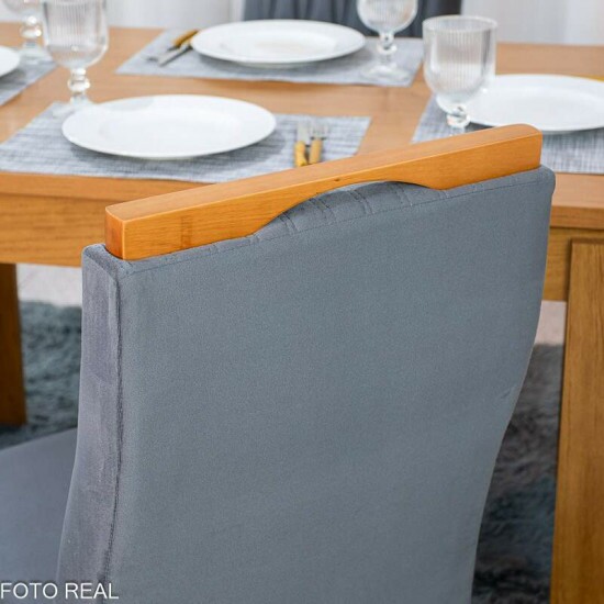 Mesa Athenas 120x80 Am�ndoa Clean Tampo Maci�o - M�veis Lopas + 4 Cad. G�nova Veludo Cinza 507 Madeira Entregue Montada - Art Assentos