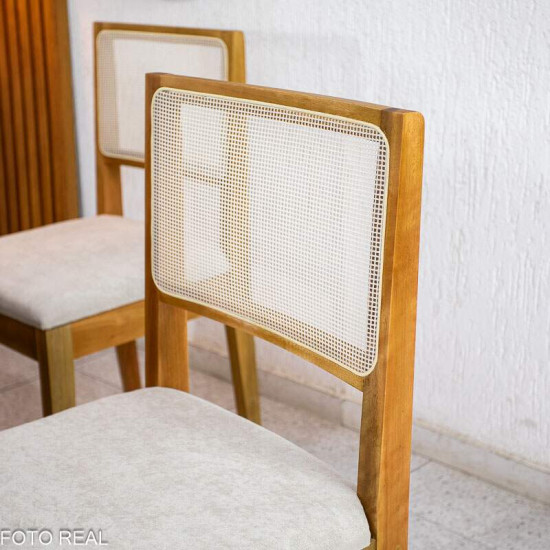 Mesa de Jantar Athenas 180x90 Am�ndoa Clean Tampo Maci�o Lopas + 6 Cadeiras Cantiga Boucle Bege Bechara