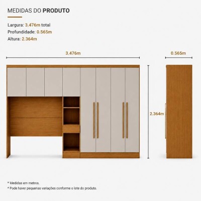 Modulado Casal Cumaru/Fendi Fosco 1 Roupeiro Moderni 4 Pts + 1 Criado Rizon + 1 A�reo 3 portas Rizon - Novo Horizonte