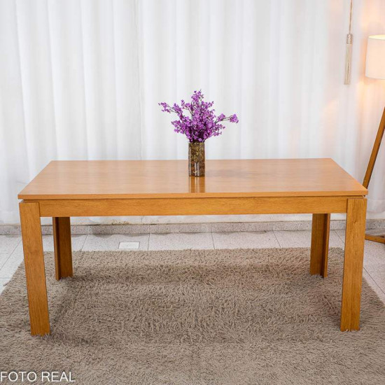 Mesa de Jantar Athenas 180x90 Am�ndoa Clean Tampo Maci�o Lopas + 6 Cadeiras Lisboa Veludo Bege 512 Art Assento - Entregue Montada