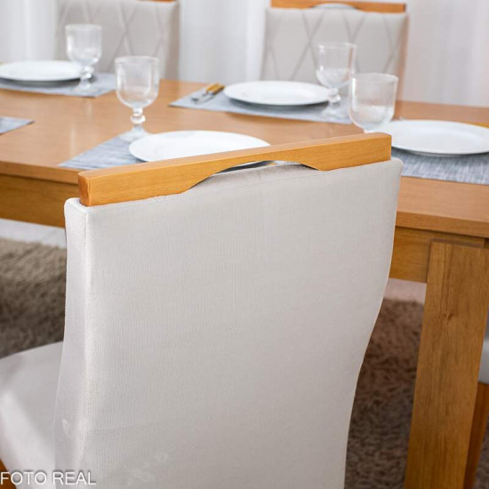 Mesa de Jantar Athenas 180x90 Am�ndoa Clean Tampo Maci�o Lopas + 6 Cadeiras Lisboa Veludo Bege 512 Art Assento - Entregue Montada