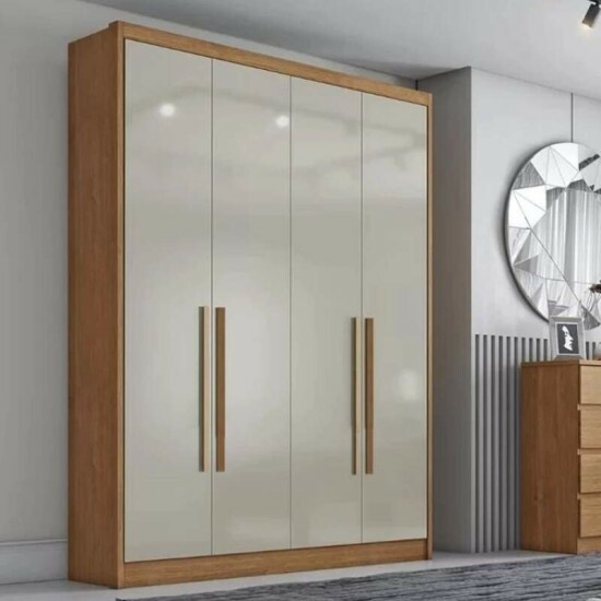 Modulado Solteiro Cumaru/Fendi Fosco 1 Roupeiro Rizon 4 Pts + 1 Criado Rizon + 1 Canto Obl�quo Rizon C/Porta de Vidro + 1 Modulado Rizon 1 Porta + 1 A�reo 2 portas Rizon - Novo Horizonte