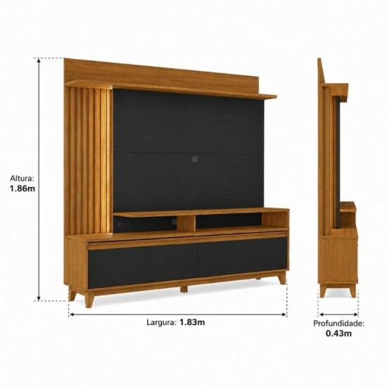 Home NT 1400 Freij�/Preto C/Detalhe Ripado e LED para TV\\\'s at� 60 Polegadas Larg. 1.83m - Not�vel
