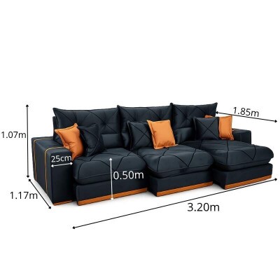 Sof� Retr�til Reclin�vel Gran Bello 3.20m Veludo Preto 21 - Molas Ensacadas