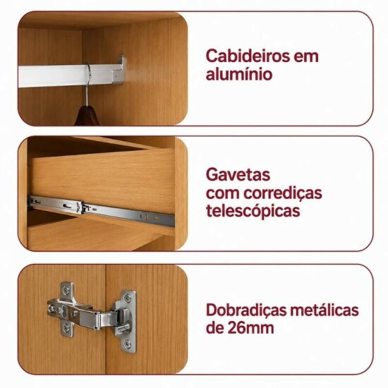 Guarda-roupa Zeus Am�ndoa Clean/Off 6 Portas 4 Gavetas Larg. 1.77m - M�veis Lopas