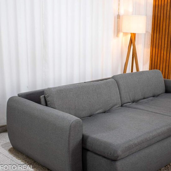 Sof� Retr�til Reclin�vel Meriva 2.30m Linho Cinza - Sem Caixa