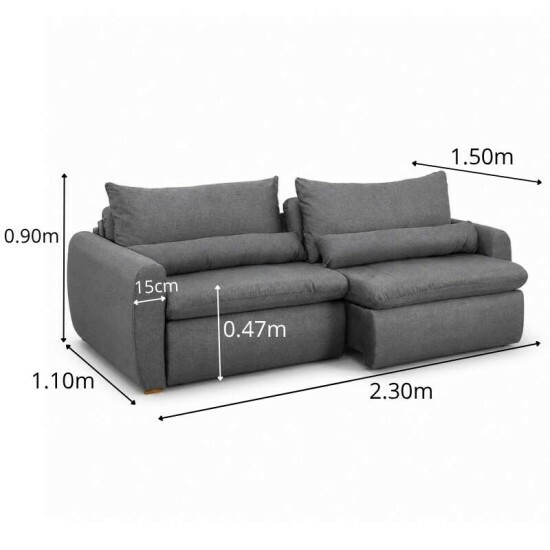 Sof� Retr�til Reclin�vel Meriva 2.30m Linho Cinza - Sem Caixa