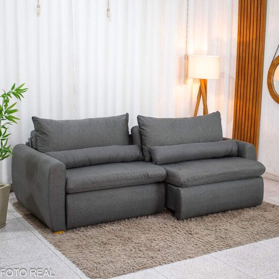 Sof� Retr�til Reclin�vel Meriva 2.30m Linho Cinza - Sem Caixa