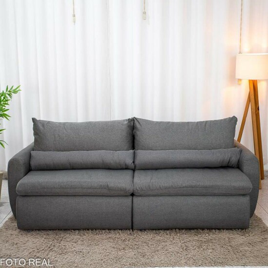 Sof� Retr�til Reclin�vel Meriva 2.30m Linho Cinza - Sem Caixa