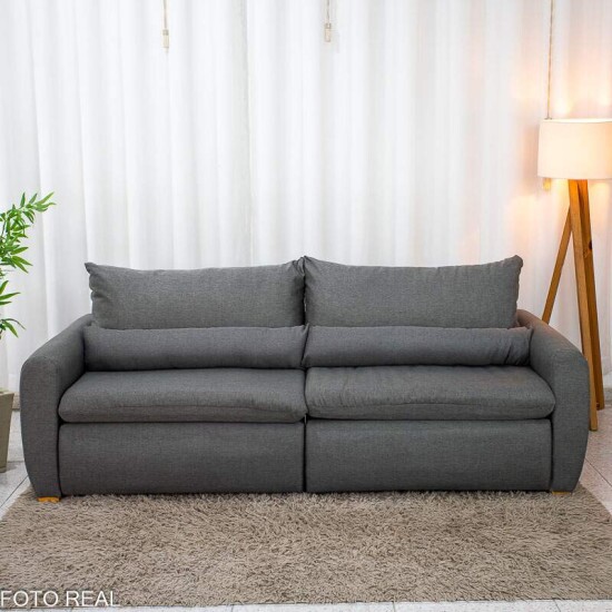 Sof� Retr�til Reclin�vel Meriva 2.30m Linho Cinza - Sem Caixa