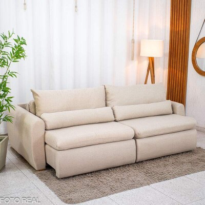 Sof� Retr�til Reclin�vel Meriva 2.30m Linho Bege - Sem Caixa