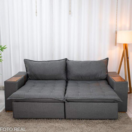Sof� Retr�til Reclin�vel Emily 2.30m Linho Cinza - Sem Caixa