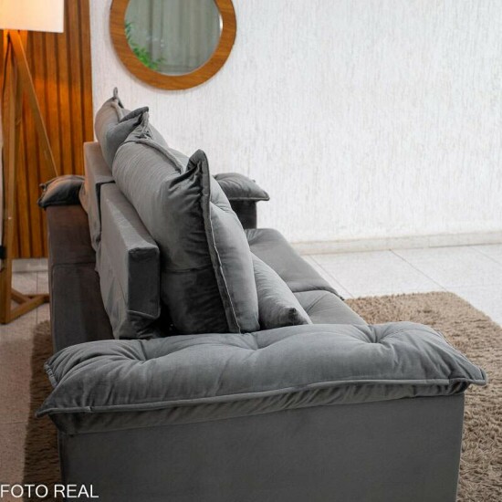 Sof� Retr�til Reclin�vel Santorini 2.00m Veludo Cinza - Sem Caixa