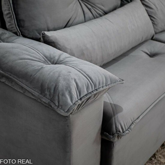 Sof� Retr�til Reclin�vel Santorini 2.00m Veludo Cinza - Sem Caixa