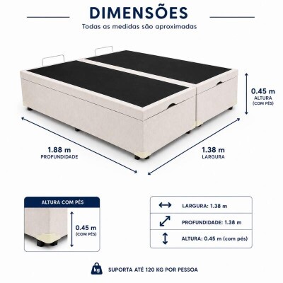 Base Box Ba� Casal Bipartido Prime Confort Linh�o Palha Blindado 138x188x45 - Issacar