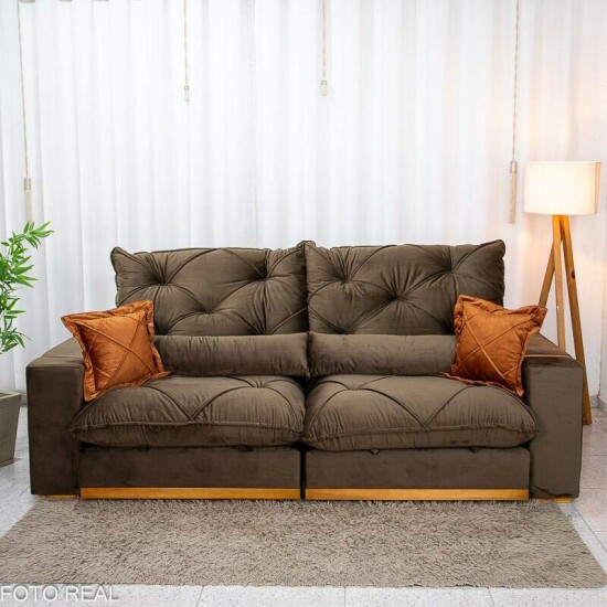 Sof� Retr�til Reclin�vel Texas 2.50m Veludo Marrom - Molas Ensacadas