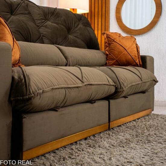 Sof� Retr�til Reclin�vel Texas 2.50m Veludo Marrom - Molas Ensacadas