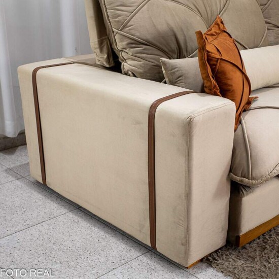 Sof� Retr�til Reclin�vel Texas 2.50m Veludo Bege - Molas Ensacadas