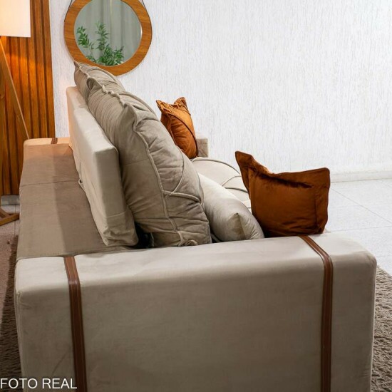 Sof� Retr�til Reclin�vel Texas 2.50m Veludo Bege - Molas Ensacadas