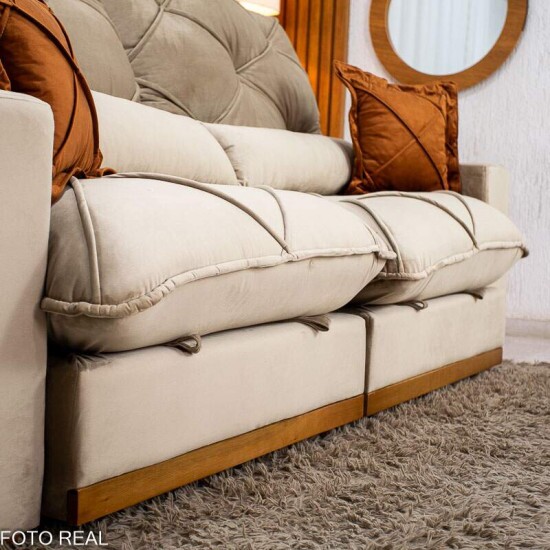 Sof� Retr�til Reclin�vel Texas 2.50m Veludo Bege - Molas Ensacadas
