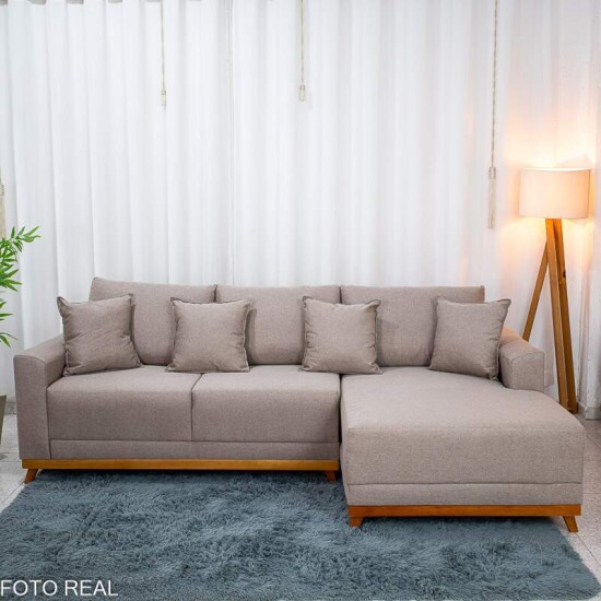 Sof� 3 Lug. Arm�nia C/Chaise Larg. 2.50m Linho Bege Escuro A58