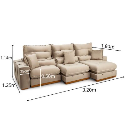 Sof� Retr�til Reclin�vel M�naco 3.20m Veludo Bege A32 - Molas Ensacadas