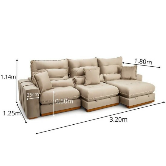 Sof� Retr�til Reclin�vel M�naco 3.20m Veludo Bege A32 - Molas Ensacadas