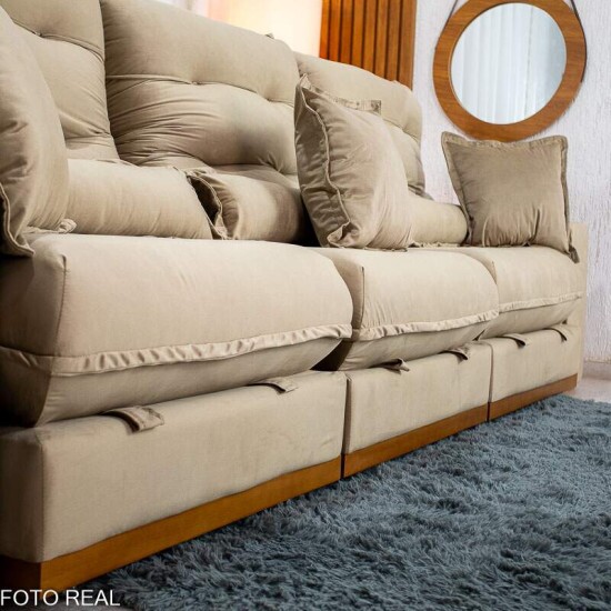 Sof� Retr�til Reclin�vel M�naco 3.20m Veludo Bege A32 - Molas Ensacadas