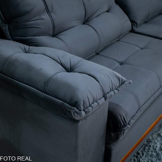 Sof� Retr�til Reclin�vel Mariana 2.30m Veludo Chumbo 330 - D33 e Molas Ensacadas
