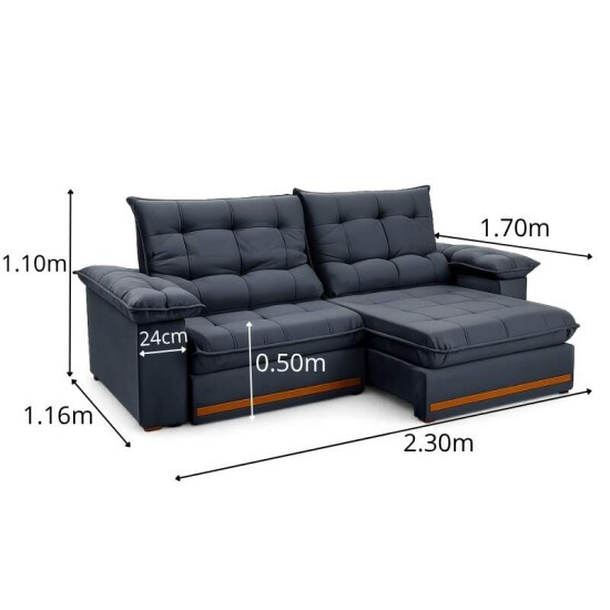 Sof� Retr�til Reclin�vel Mariana 2.30m Veludo Chumbo 330 - D33 e Molas Ensacadas