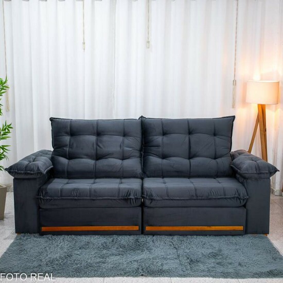 Sof� Retr�til Reclin�vel Mariana 2.30m Veludo Chumbo 330 - D33 e Molas Ensacadas