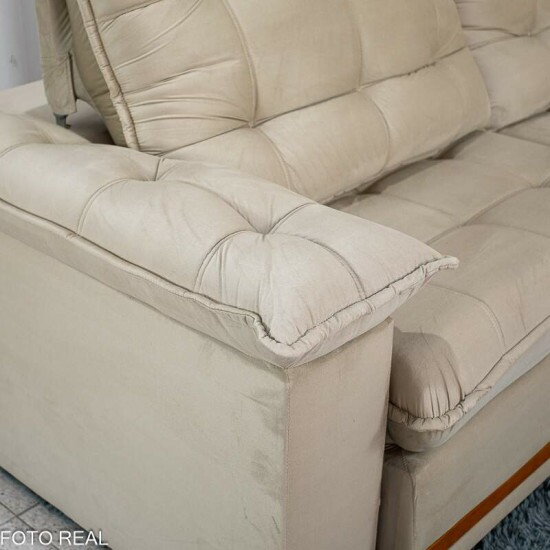 Sof� Retr�til Reclin�vel Mariana 2.50m Veludo Bege 334 - D33 e Molas Ensacadas
