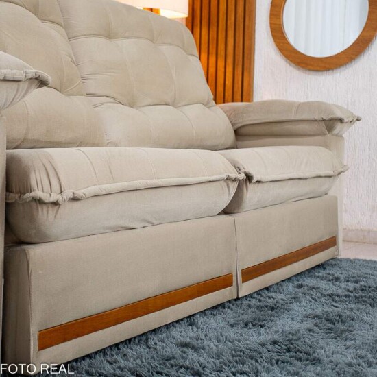Sof� Retr�til Reclin�vel Mariana 2.30m Veludo Bege 334 - D33 e Molas Ensacadas