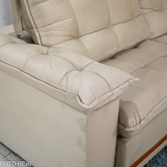Sof� Retr�til Reclin�vel Mariana 2.30m Veludo Bege 334 - D33 e Molas Ensacadas