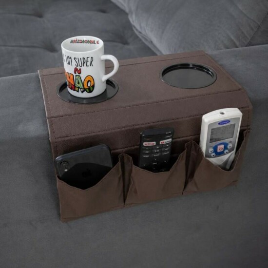 Bandeja para Bra�o de Sof� com Porta Copos e Controle Corino Marrom