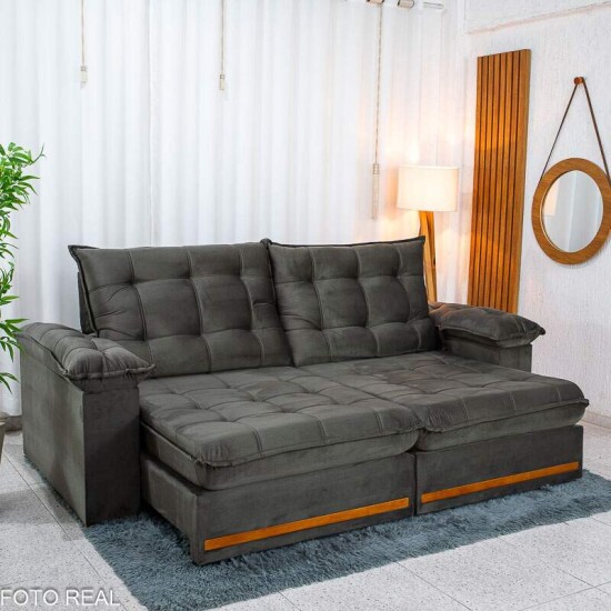Sof� Retr�til Reclin�vel Mariana 2.50m Veludo Marrom 320 - D33 e Molas Ensacadas