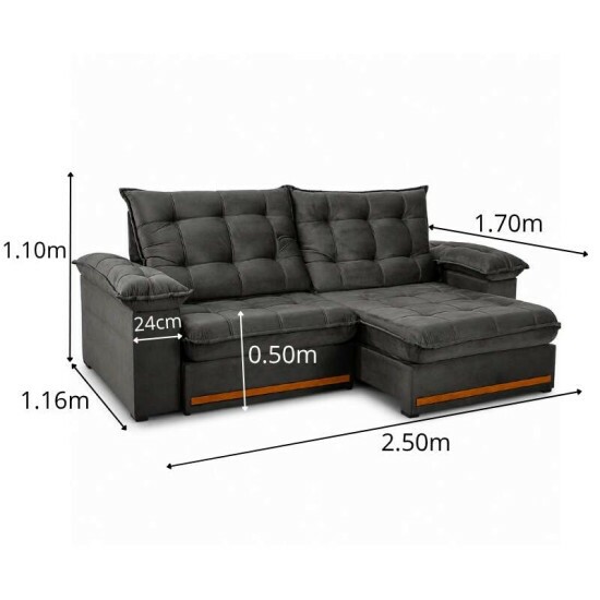 Sof� Retr�til Reclin�vel Mariana 2.50m Veludo Marrom 320 - D33 e Molas Ensacadas